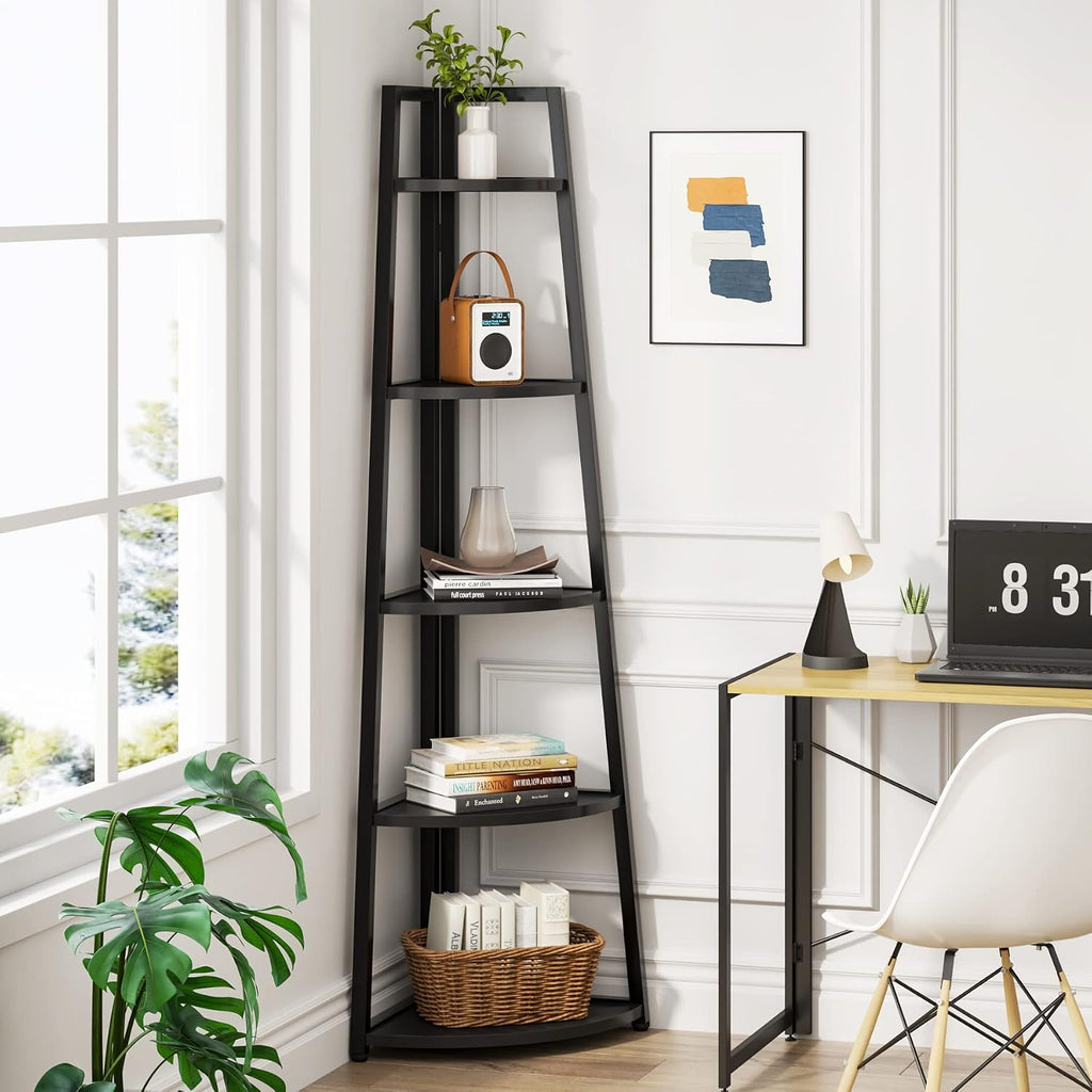 Tribesigns 5 Tier Corner Bookshelf and Bookcase, 70 inch Tall Corner Shelves Standing Shelving Unit Indoor Plant Stand for Living Room, Kitchen, Home Office (Black)