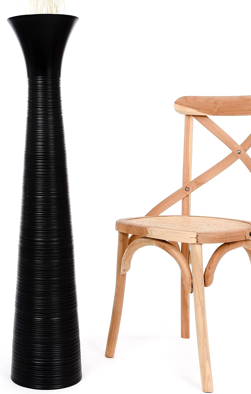 Leewadee Large Black Home Decor Floor Vase - Wooden 41 inch Tall Farmhouse Decor Flower Holder for Fake Plant and Pampas Grass
