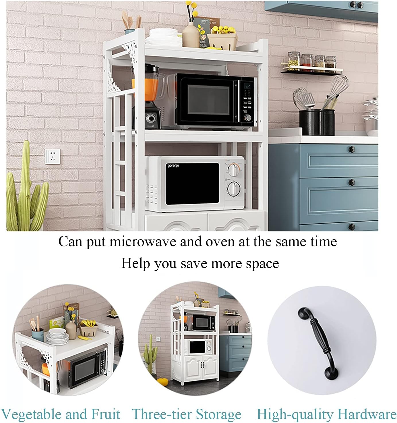 Kitchen Baker's Rack Utility Storage Shelf Microwave Stand Cart On Wheels With Side Hooks Kitchen Organizer Rack Multi-Tier Shelves Adjustable Feet For Bathroom Living Room Office ( Color : U ) (Y )
