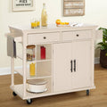 Sophia & William Kitchen Island Cart with Storage on Wheels, Rolling Kitchen Trolley with 2 Doors, 2 Drawers, 3 Open Shelves, Towel and Spice Rack, Ivory