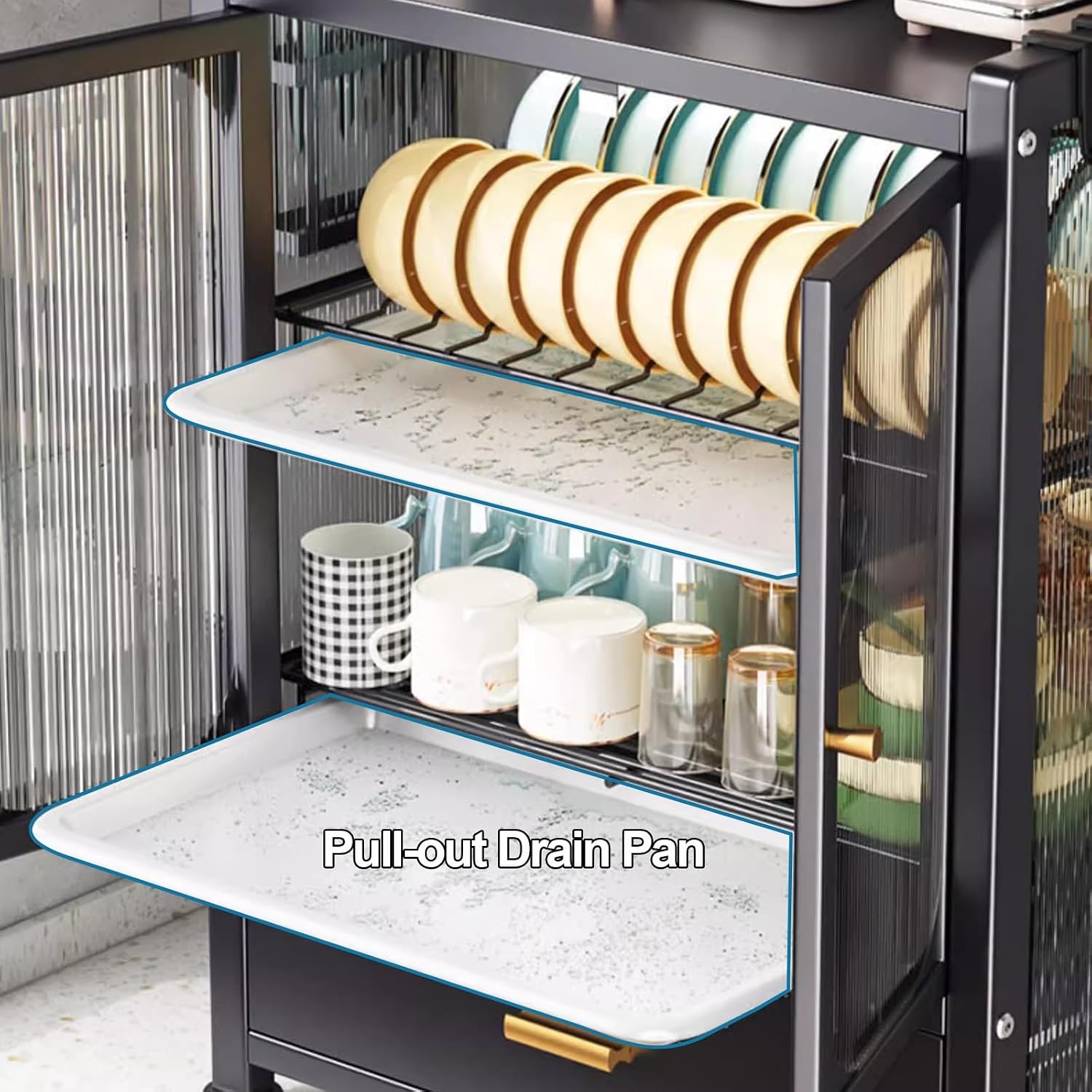Kitchen Microwave Stand with Storage and Dish Drying Rack Bakers Rack with Drawers for Kitchen Countertop Nization Dish Cabinet and Storage Cabinet for Kitchen Essentials,A,One Size