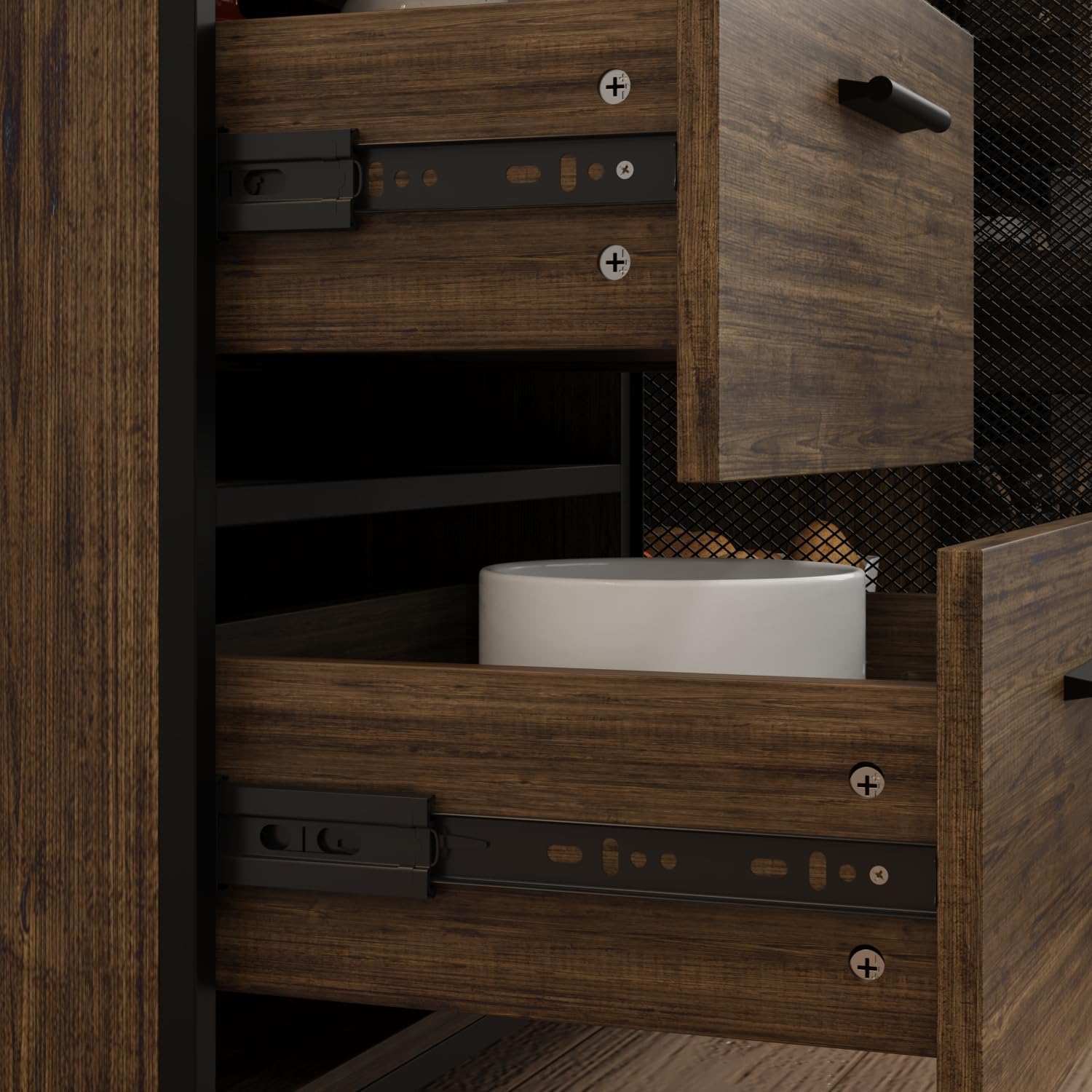 MOUMON 70.9' Extra Large Kitchen Pantry Cabinet with Hutch, Industrial Kitchen Hutch with 6 Drawers and 4 Mesh Doors, Large Coffee Bar Cabinet with Pegboard and Shelves, Brown and Black