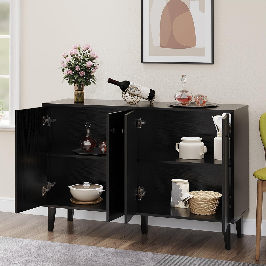 Panana Sideboard Buffet Cabinet Kitchen Storage Cabinet Living Room 4 Doors Console Table (Black)