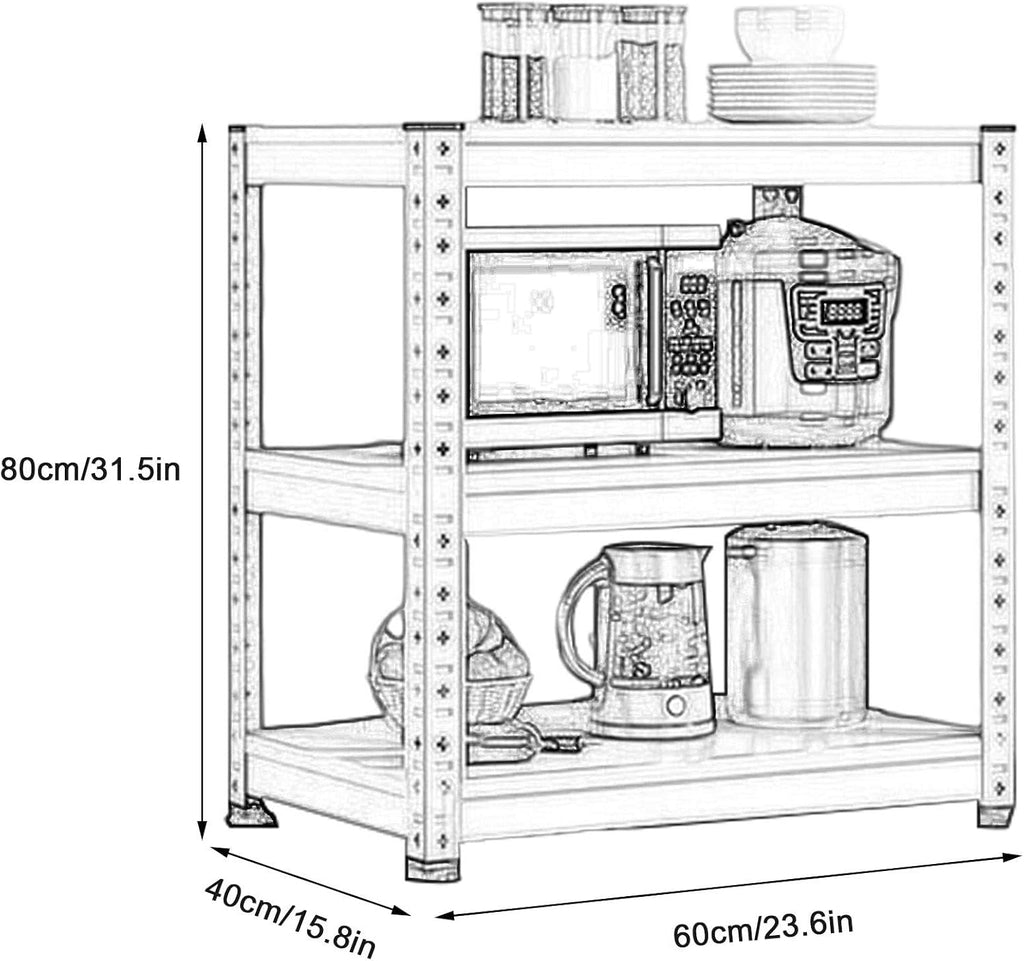3-Tier Utility Shelves Metal Storage Shelves Garage Shelving Unit Adjustable Free Standing Kitchen Storage Shelf Rack, 31.5' H x 15.8' W,Black-23.6' L