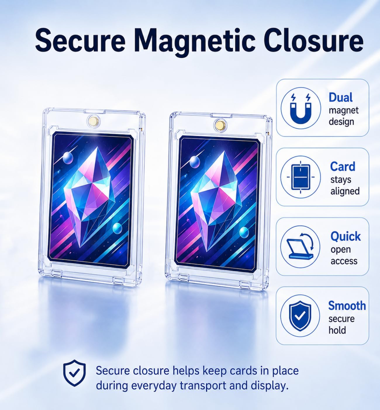 75pt Magnetic Card Holder, 100 Pack Clear Acrylic Trading Card Cases | 0.21' Clear Acrylic Trading Card Case for Slightly Thicker Cards, U-V Resistant Sports Card Protector for Thick TCG Card