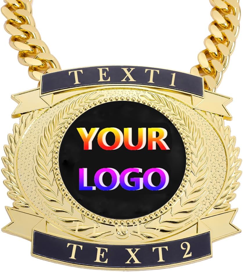 Championship Belt, Custom Giant MVP Champion Chain Medal, Champ Award Winner Prize Trophy Necklace For Adult Team Football Soccer Baseball Basketball Fantasy Football Chain (custom gold medal)