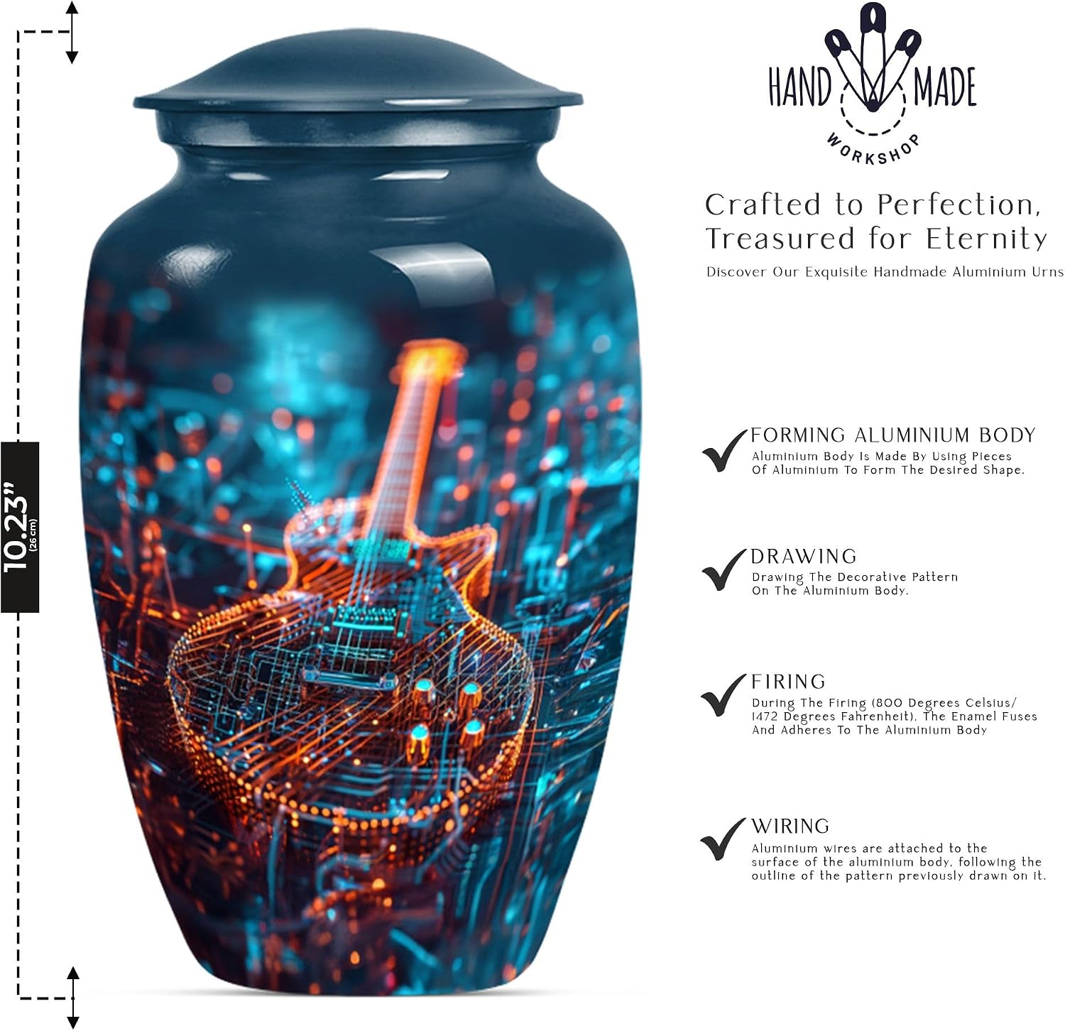 Guitar Urn - Memorial Urns - Cremation Urns -Metal Urns - Combo of 1 Large Urn with Velvet Bag and 4 Small - Urns for Human Ashes Small Keepsake & Large - Urns for Men & Women