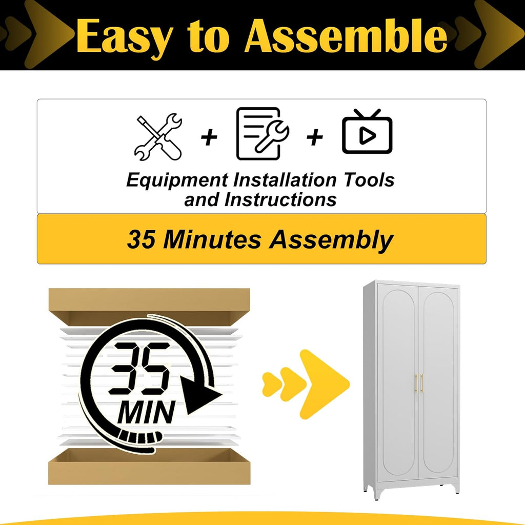 SteeLoong Kitchen Pantry Cabinet,75 Inch White Metal Storage Cabinet with Door and Adjustable, Tall Pantry Cabinets for Kitchen Storage,Cupboard for Living Room,Dining Room and Bathroom