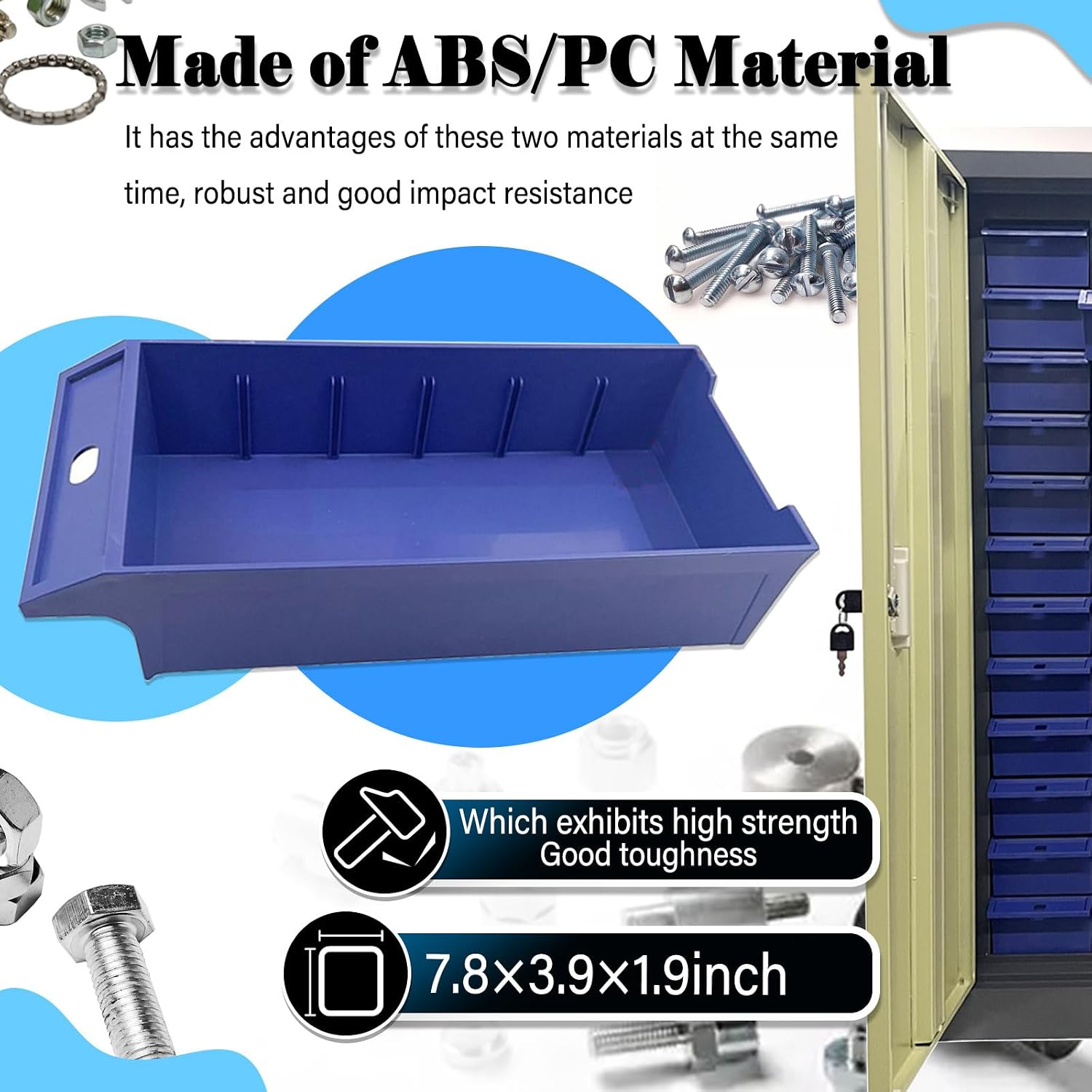 60 Drawer Parts Storage Cabinet | Cold-Rolled Steel Body, ABS/PS Drawers, Anti-Slip Design, Safety Lock, Dustproof Strips, for Small Parts, Hardware, Tools