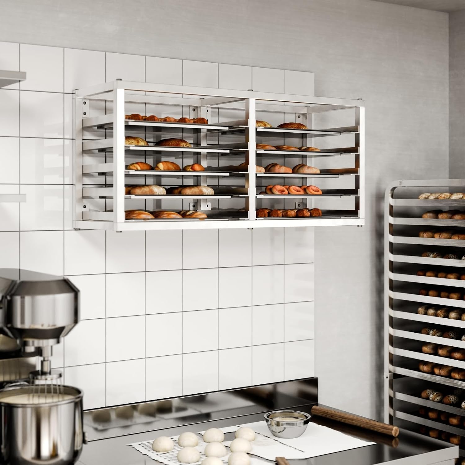 AmGood Wall Mounted Sheet/Bun Pan Rack - 40' x 13' x 18'. Fits 10 Half Size Pans. NSF