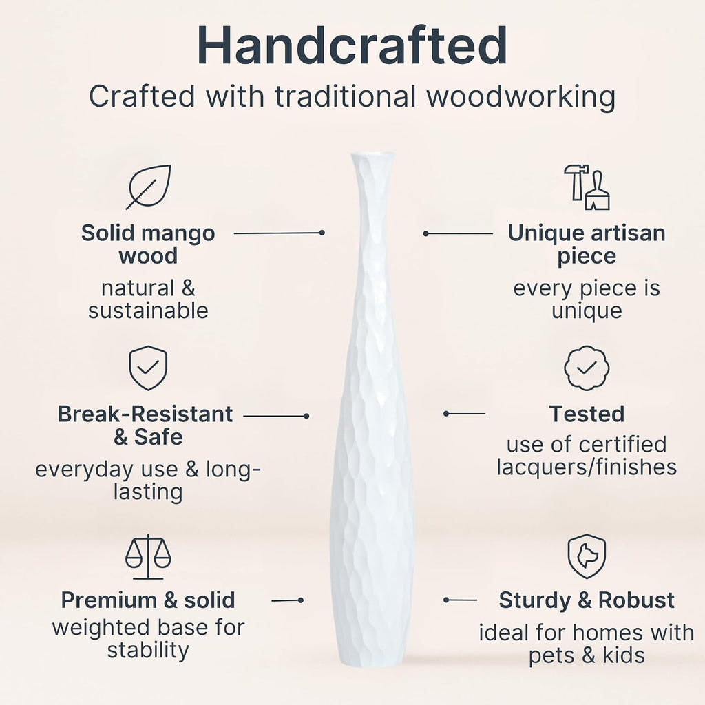 Leewadee Large White Home Decor Floor Vase - Wooden 41 inch Tall Farmhouse Decor Flower Holder for Fake Plant and Pampas Grass