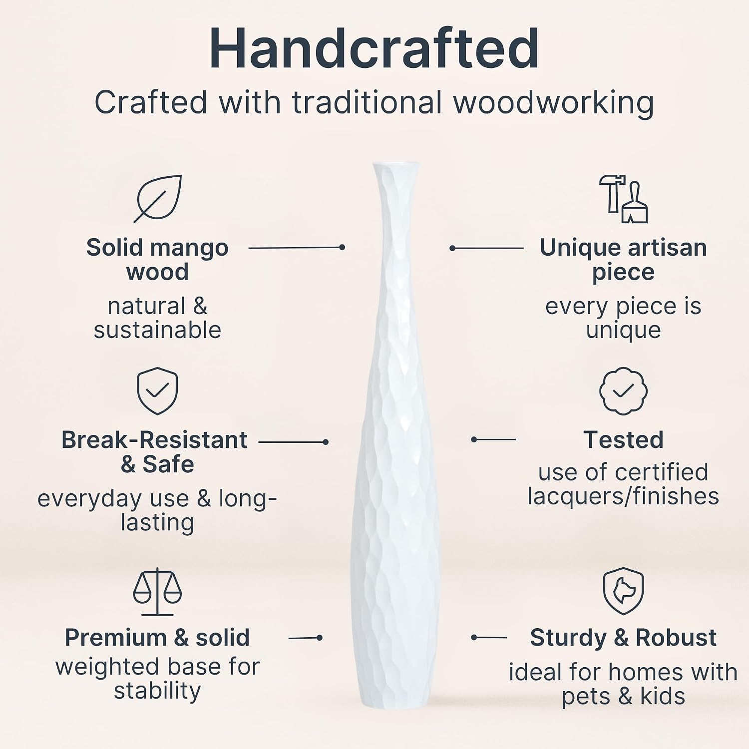 Leewadee Large White Home Decor Floor Vase - Wooden 41 inch Tall Farmhouse Decor Flower Holder for Fake Plant and Pampas Grass