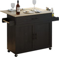 IRONCK Rolling Kitchen Island Table on Wheels with Drop Leaf, Storage Cabinet, Drawer, Spice/Towel Rack, Kitchen Cart, 47.25' Wide Black