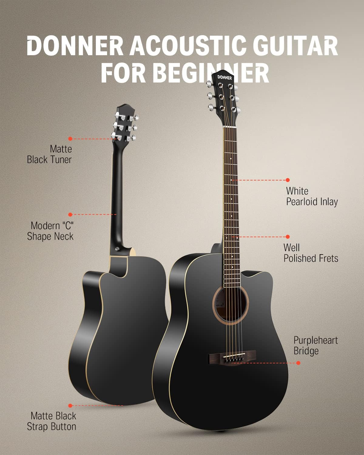 Donner Black Acoustic Guitar Kit-Guitar Neck Rest Cradle