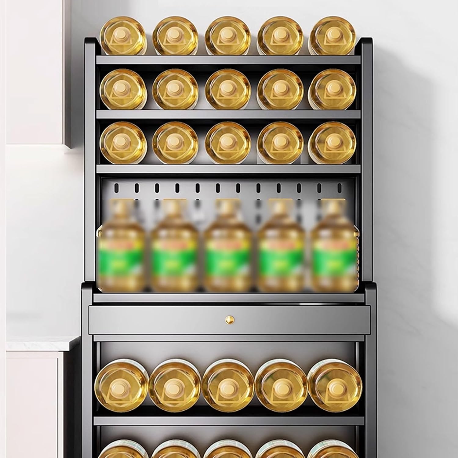Kitchen Storage Rack with Doors Bakers Rack with Storage Cabinet Doors and Drawers, for Kitchen Dining Room Living Room(Gray,60 * 42 * 151cm)