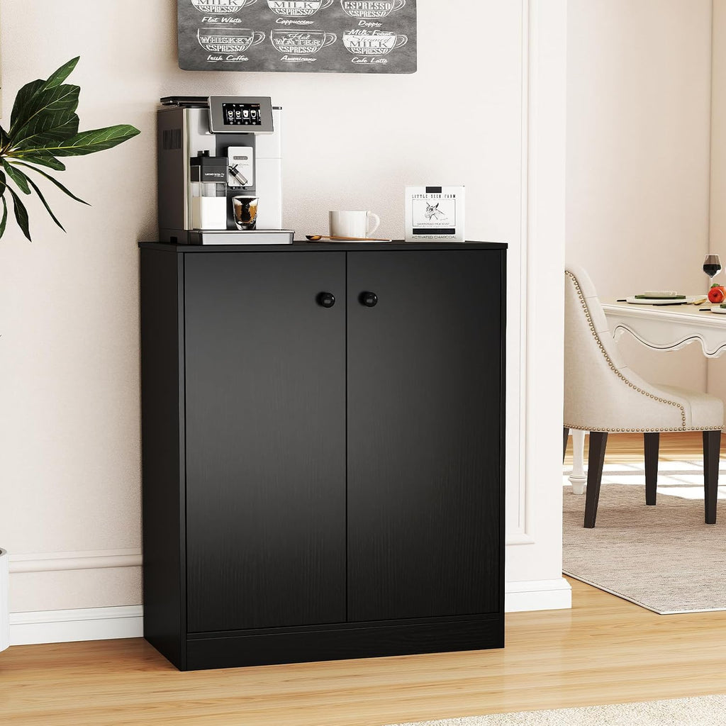 LOKO 2-Door Storage Cabinet, Modern Floor Cabinet with 3-Tier Shelf, Freestanding Side Cabinet with Anti-Toppling Device, Storage Organizer for Living Room, Kitchen, Dining Room, Entryway (Black)