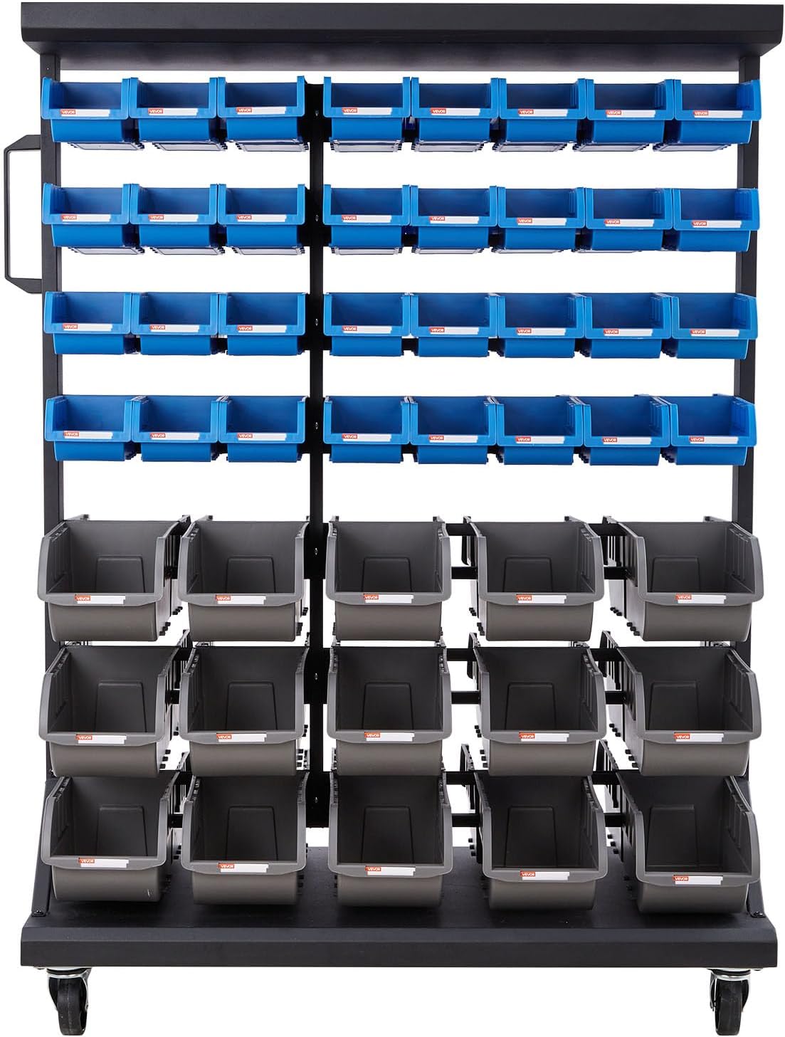 VEVOR 7-Tier Double-Sided Rolling Bin Storage Rack, 94 Plastic Bins, Dual-Sided Parts Organizer with Wheels, Mobile Tool Organizer for Garage, Warehouse, Office, Restaurant, Classroom, Kitchen