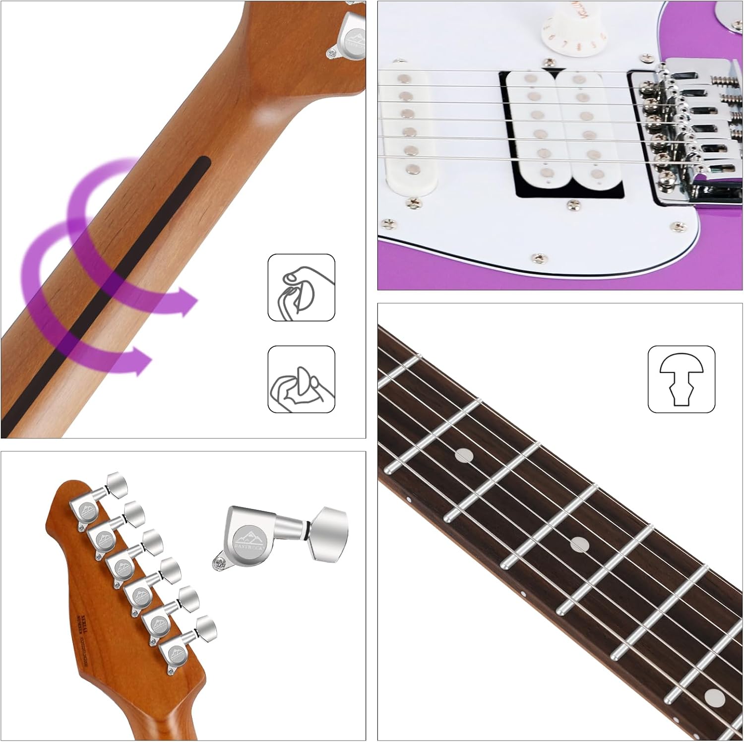 EASTROCK Electric Guitar 39' Full Size Solid Body Electric Guitar Kit for Beginner Girls & Adults with 10w Amp, Bag, Capo, Shoulder Strap, String, Cable, Picks, (Right-Handed, Purple)