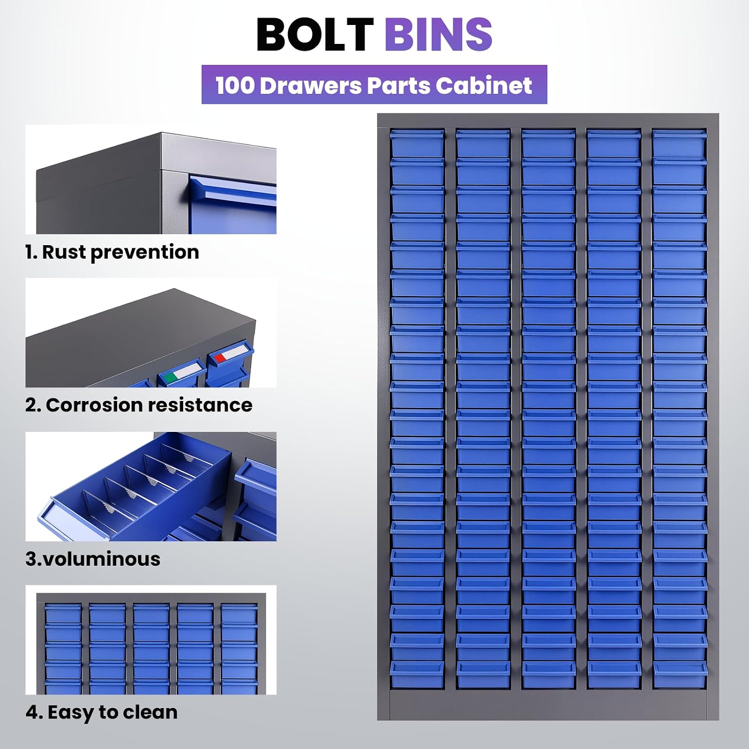 100 Drawers Stainless Steel Nut and Bolt Organizer, Parts Cabinet with Adjustable Shelves and Label Stickers, Bolt Organizer for Nuts Bolts Parts Screws Small Items (100 Drawers)