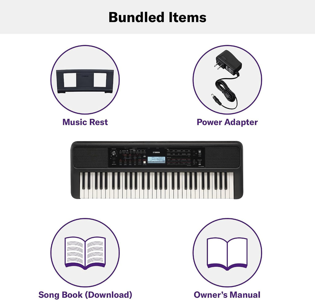 Yamaha 61 Touch Sensitive Keys Portable Keyboard for Beginners with Music Rest, Power Adapter PSR-E383