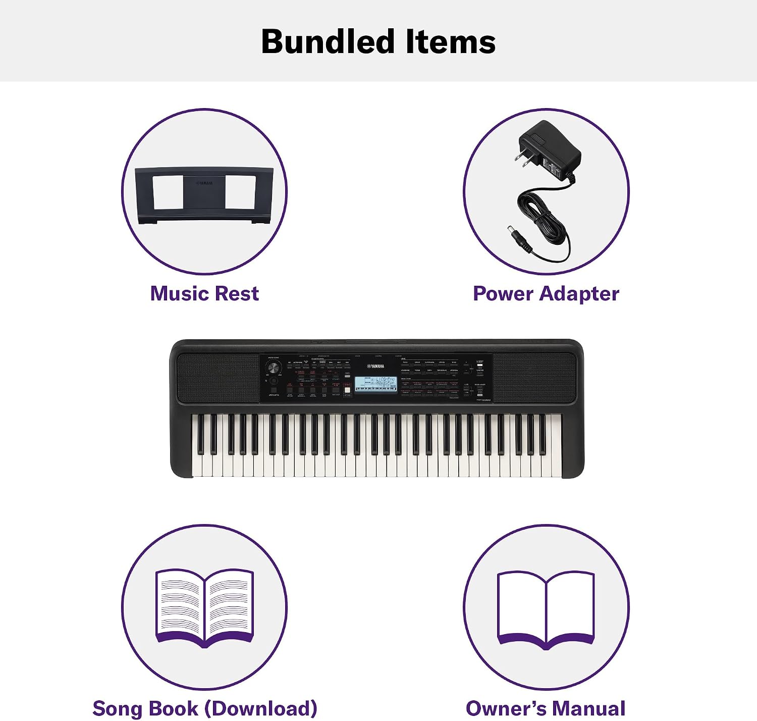Yamaha 61 Touch Sensitive Keys Portable Keyboard for Beginners with Music Rest, Power Adapter PSR-E383