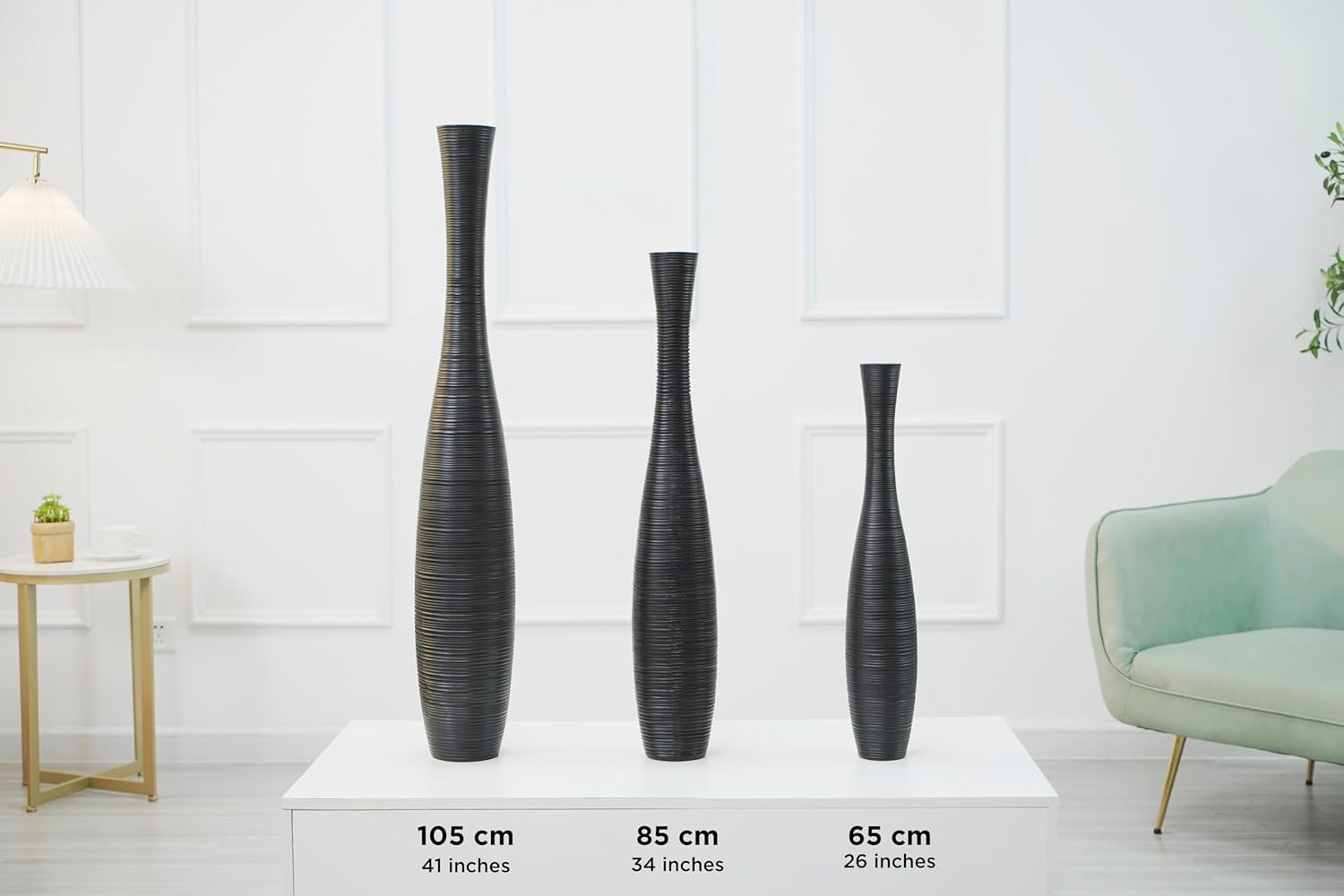 Leewadee Decorative Tall Floor Vase for Living Room Decor, 34 inches, Black, Resin