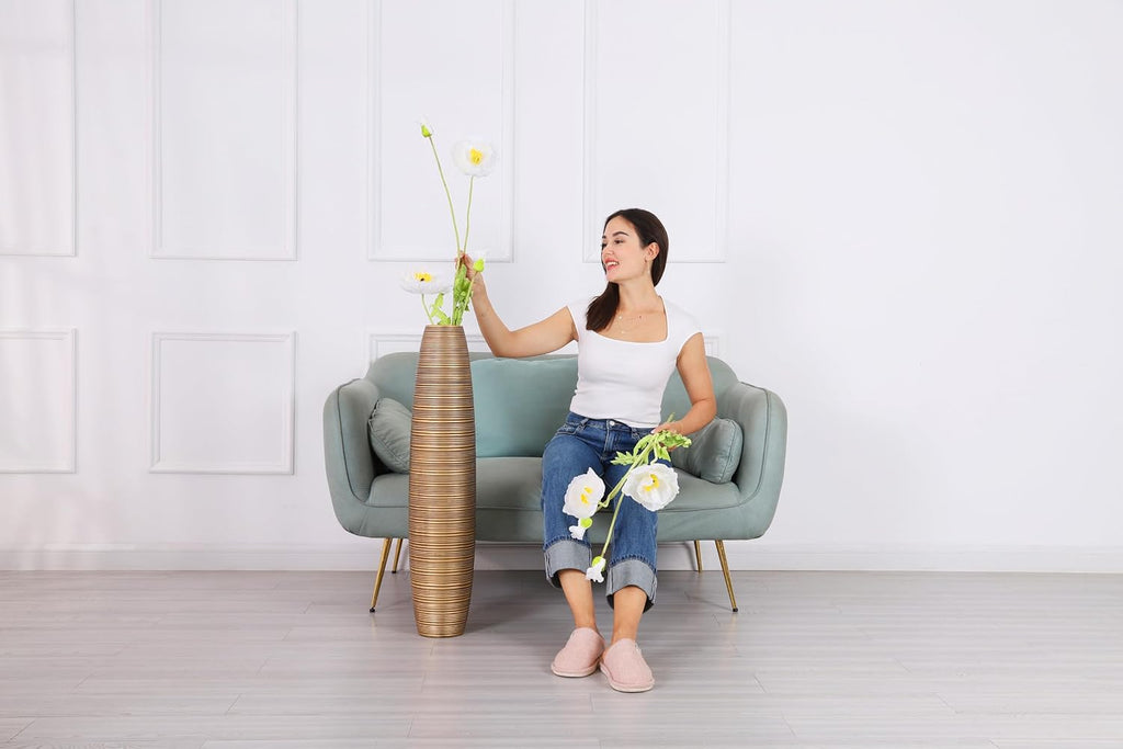 Leewadee Decorative Tall Floor Vase for Living Room Decor, 34 inches, Gold, Resin