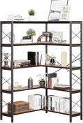 Corner Bookshelves and Bookcases Industrial Corner Etagere Bookcase L Shaped Shelf 5-Tiers with Metal Frame for Living Room Home Office