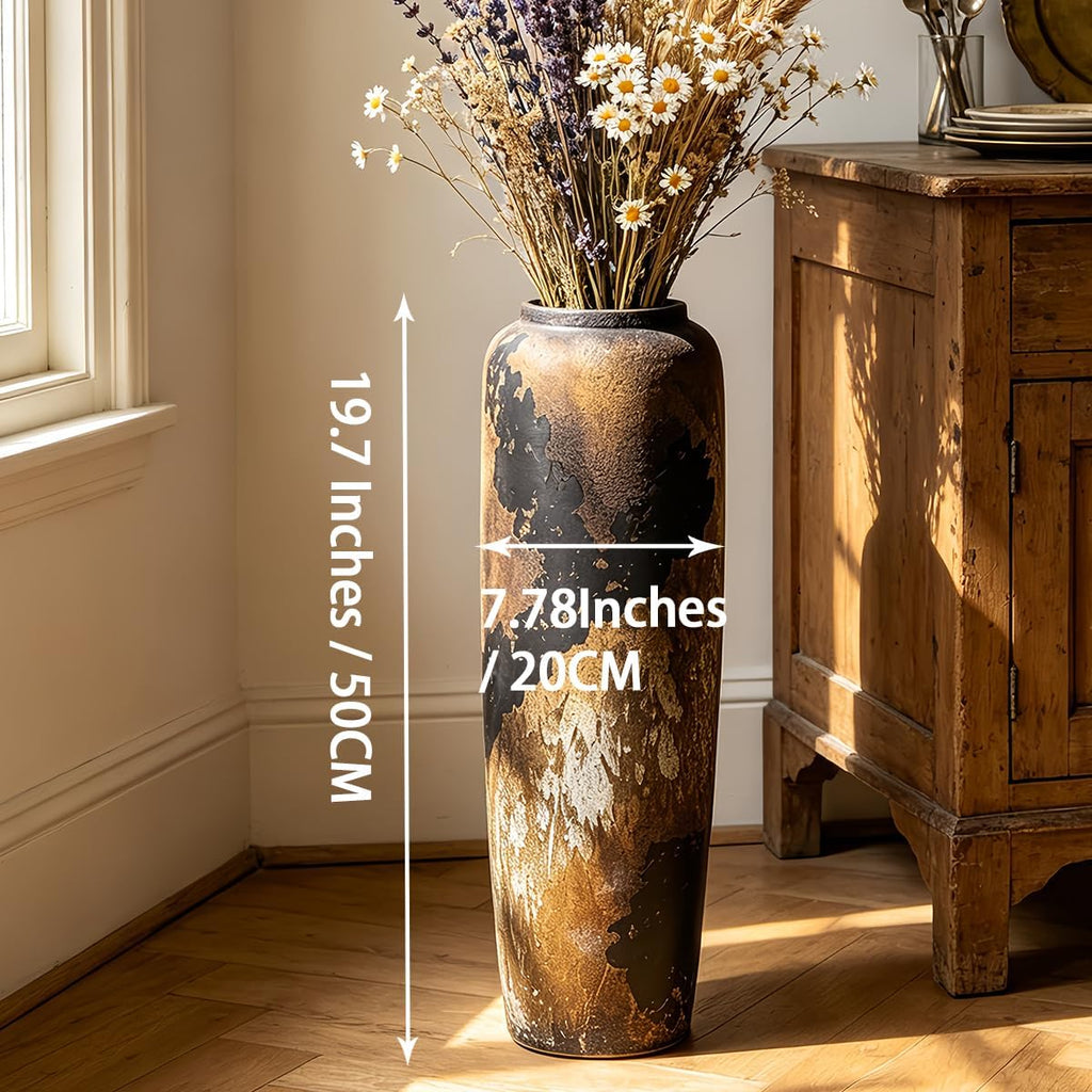 Black Rustic Ceramic Tall Floor Vase, 23.6 Inch Vintage Large Farmhouse Vase Pottery Clay Terracotta Rustic Vases for Home Decor Living Room Entryway Table Centerpieces,Kitchen,Housewarming Gifts