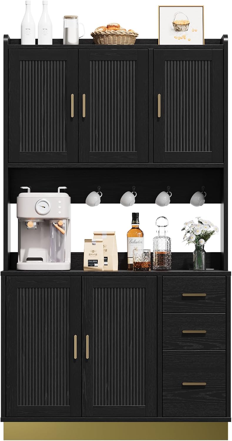 ANCTOR 71' Modern Kitchen Pantry Cabinet with Countertop & Outlet - Tall Storage Cabinet with Adjustable Shelves, Soft-Close Doors, USB/AC Outlet for Kitchen Hutch, Dining Room, Living Room
