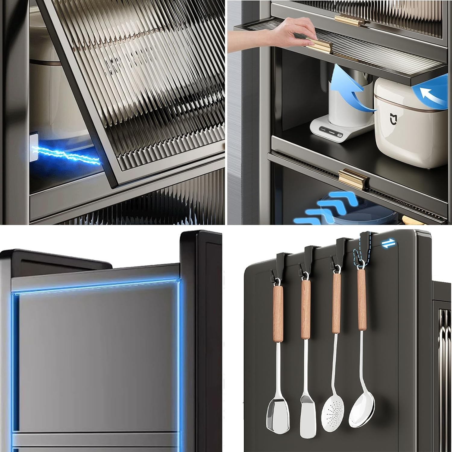 Kitchen Appliance Storage Freestanding Kitchen Storage Cabinet with Transparent Doors, Multifunctional Storage for Microwave Oven Spices, Pots, and Pans (Color : 5 Layers, Size : 60cm/23.6in)