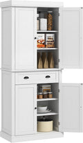 HOMCOM 72.5' Kitchen Pantry Cabinet, Traditional Freestanding Storage Cabinet with 4 Doors, Drawer and 3 Adjustable Shelves for Dining Room, White Wood Grain