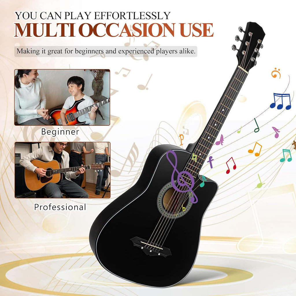 LIOOBO Beginner Acoustic Guitar: 38 Inch Basswood Guitar Basic Starter Kit with Gig Bag, Picks, and Protective Plate - Musical Instrument Present