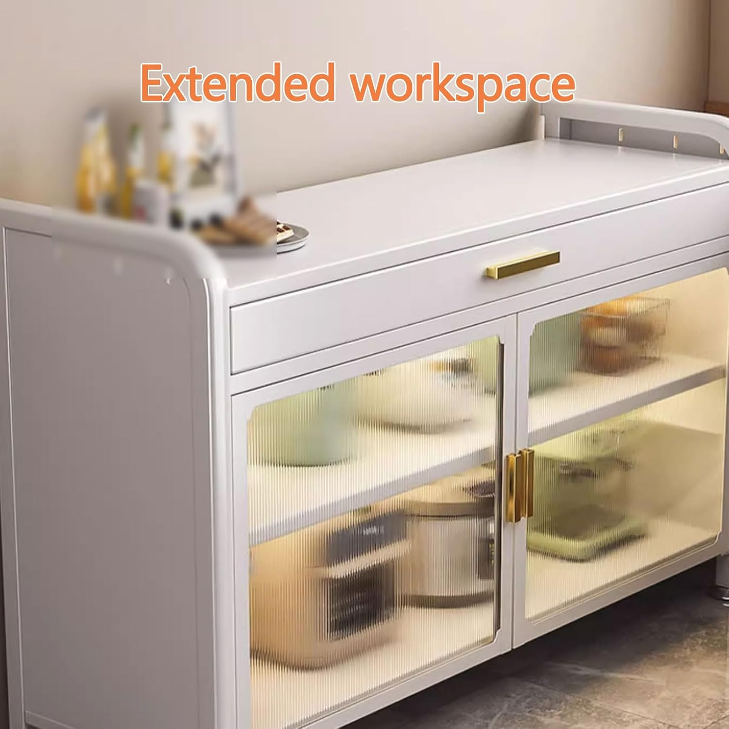 Kitchen Storage Rack for Cabinet Bakers Rack with Storage Cabinet Doors with Adjustable Foot Pads, for Kitchen, Dining Room, Living Room(Black,60 * 37.5 * 147.4cm)