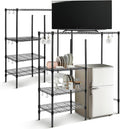 Huwena Mini Fridge Stand with Storage Shelf for Dorm 4 Tier Mini Microwave Stand Baker Rack Adjustable Height Over Fridge Storage Organizer with Hook for College Dorm Kitchen Office Coffee Bar(Black)