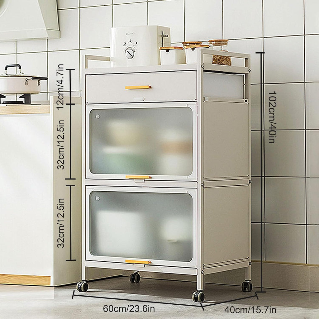 5-Tier Kitchen Storage Cabinet with Flip Doors, Mobile Microwave Stand with Brakeable Casters, Freestanding Kitchen Bakers Rack with Drawer, for Dining Room, Living Room,Black,60×102cm/23.6×40in