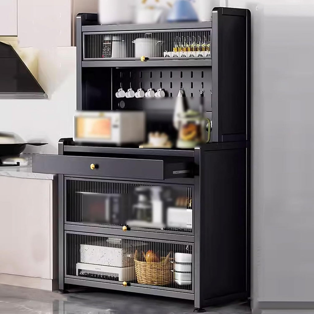 Kitchen Storage Rack with Doors Bakers Rack with Storage Cabinet Doors and Drawers, for Kitchen Dining Room Living Room(Gray,80 * 42 * 151cm)