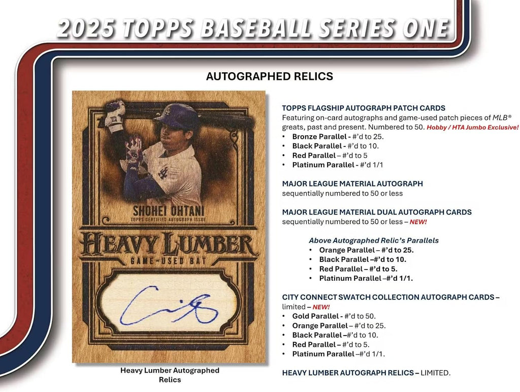 2025 Topps Series 1 Baseball Trading Card MLB Hobby Jumbo 10 Pack Box (1 Autograph & 2 Relics Per Jumbo Box)