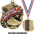 Academic Medals - 1 1/2' Gold Academic Excellence Medal, Great Education Awards with Custom Engraving