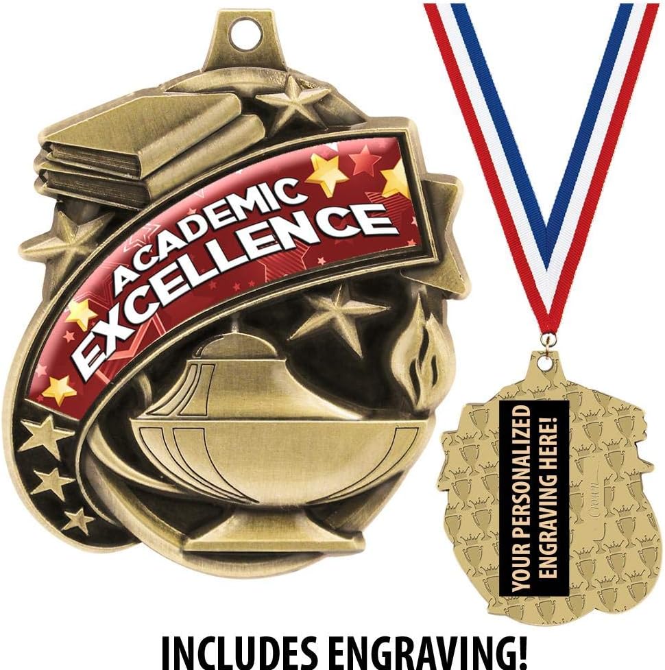 Academic Medals - 1 1/2' Gold Academic Excellence Medal, Great Education Awards with Custom Engraving