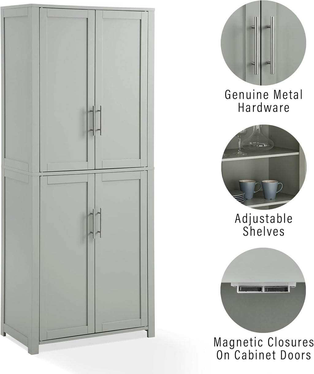 Crosley Furniture Savannah Tall Pantry Storage Cabinet with Shelves, Kitchen, Dining, or Laundry Room, Gray