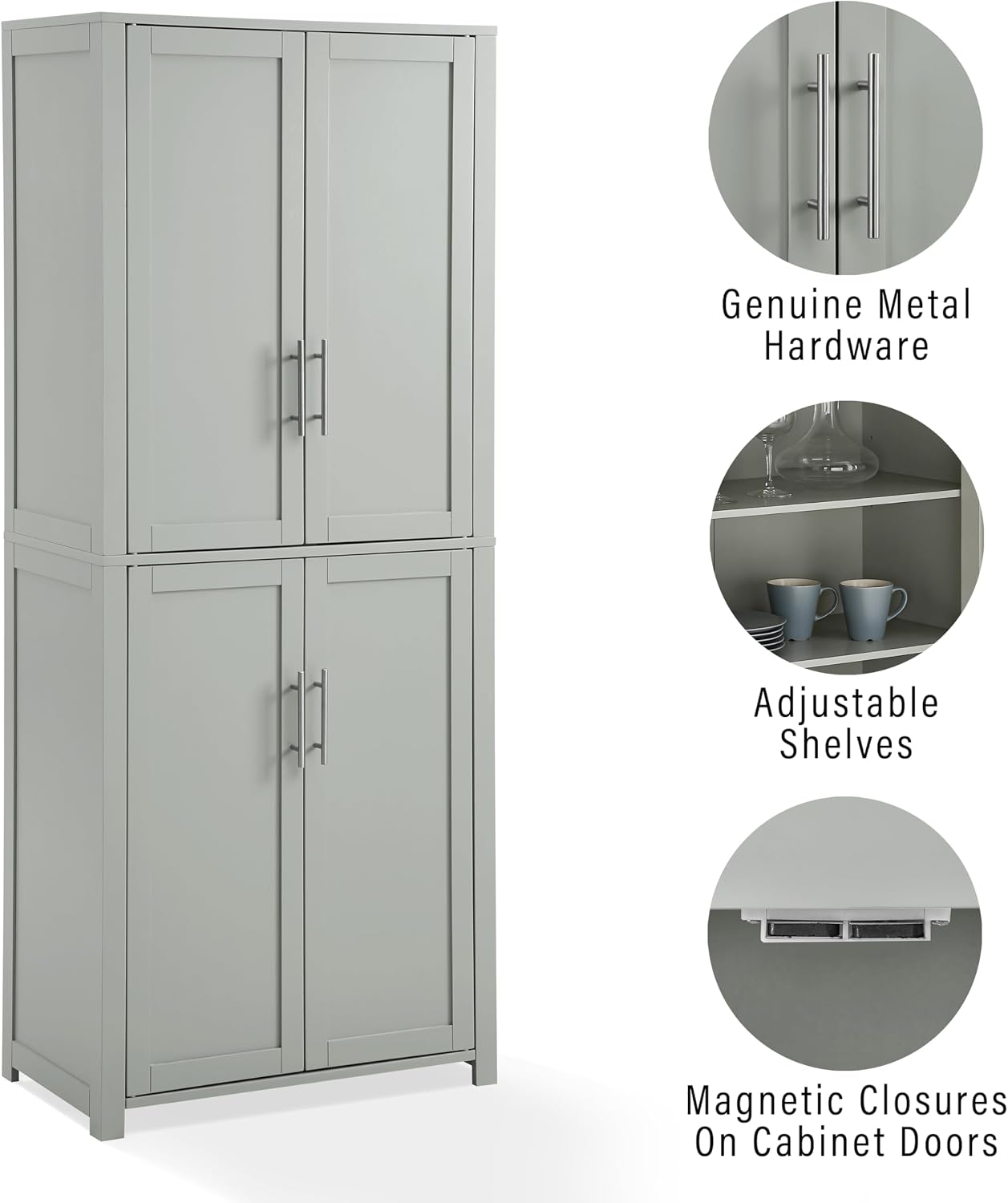 Crosley Furniture Savannah Tall Pantry Storage Cabinet with Shelves, Kitchen, Dining, or Laundry Room, Gray