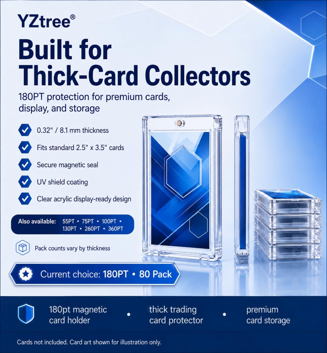 180pt Magnetic Card Holder, 80 Pack One Touch Card Holders | 0.32' Acrylic Trading Card Case for Extra Thick Cards, U-V Resistant Magnetic Sports Card Protector for Premium Cards