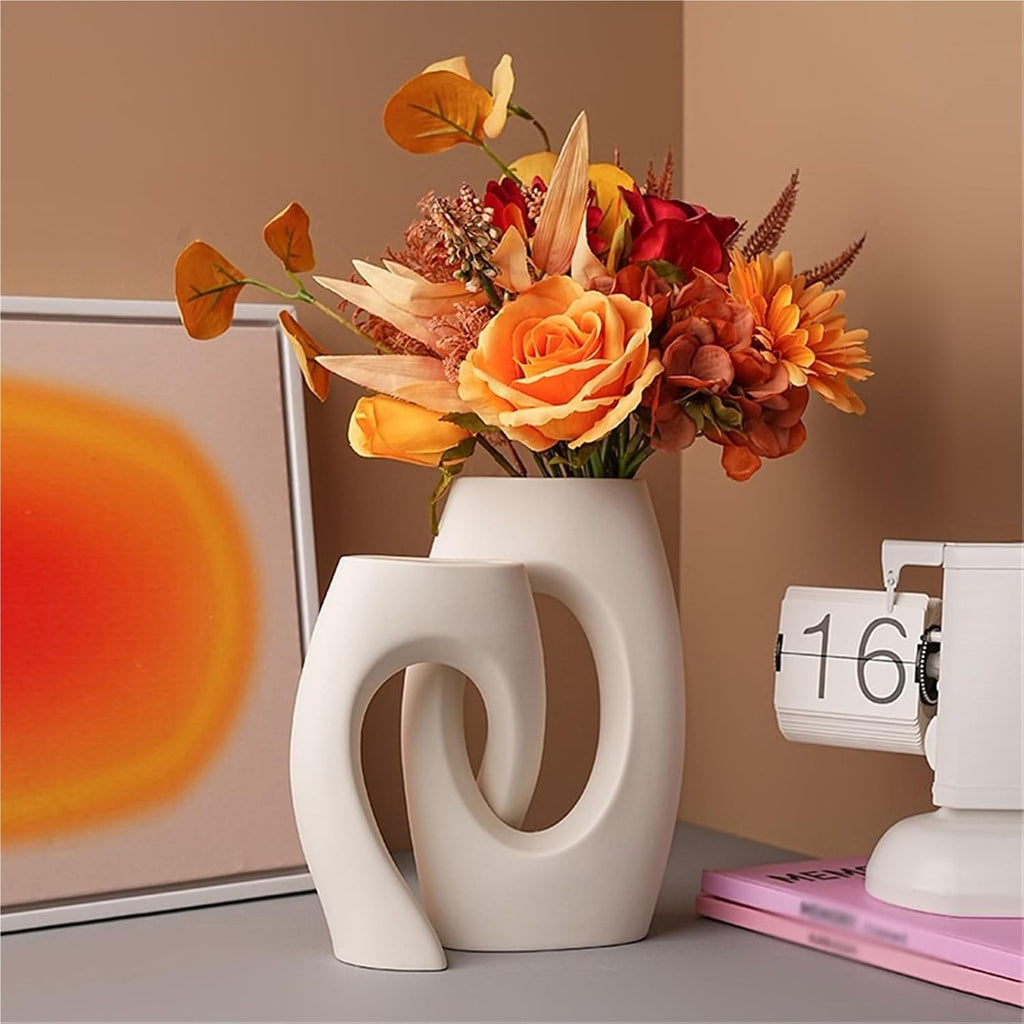 Ceramic Vases for Home Decor Set of 2,Small for Farmhouse Wedding Entryway Living Dining Room Bookshelf Table Decor