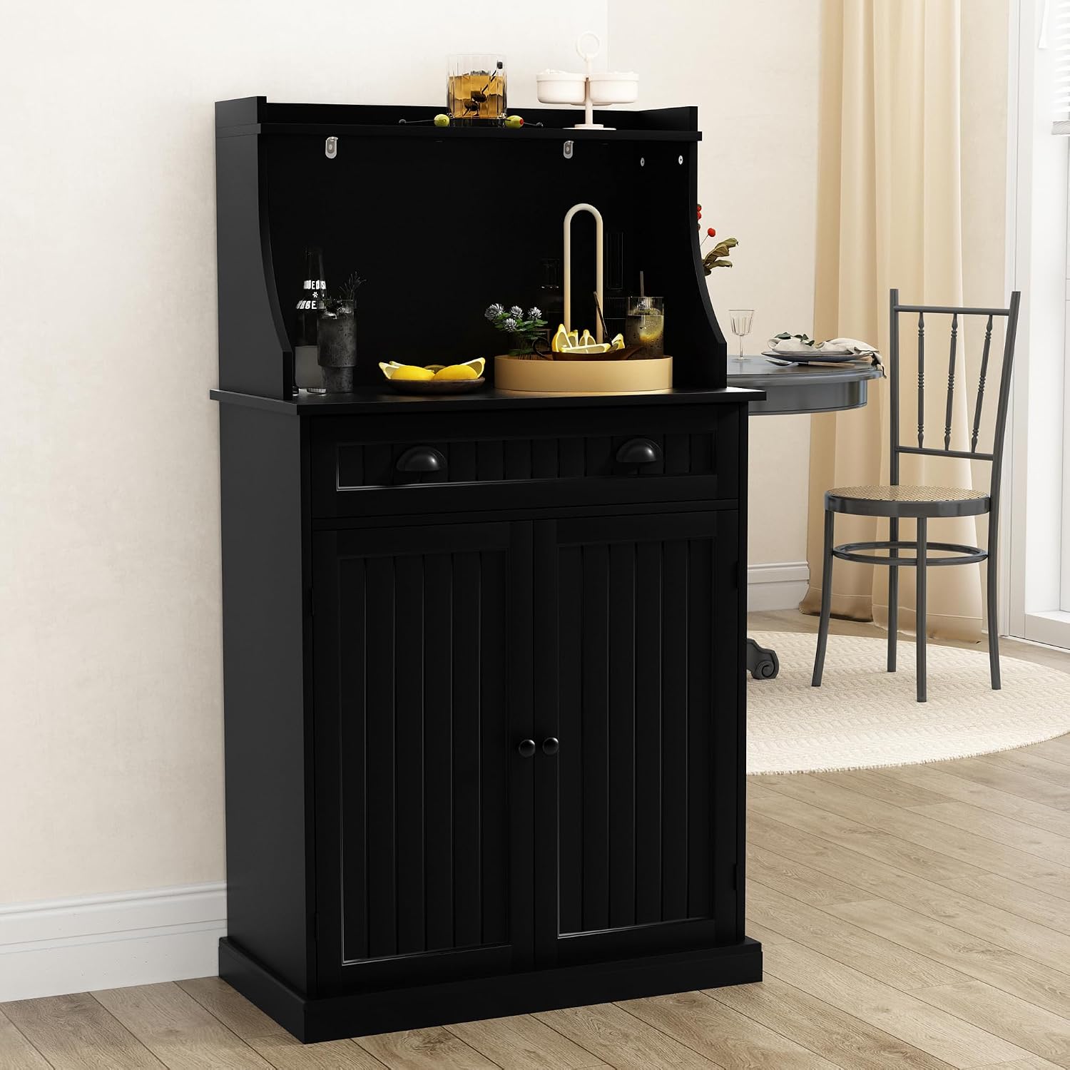 ARTPOWER 54' Kitchen Microwave Cabinet/Stand with Storage and Drawers, Pantry Storage Cabinet with Hutch & Adjustable Shelves for Kitchen, Dining Room, Living Room, Hallway in Black
