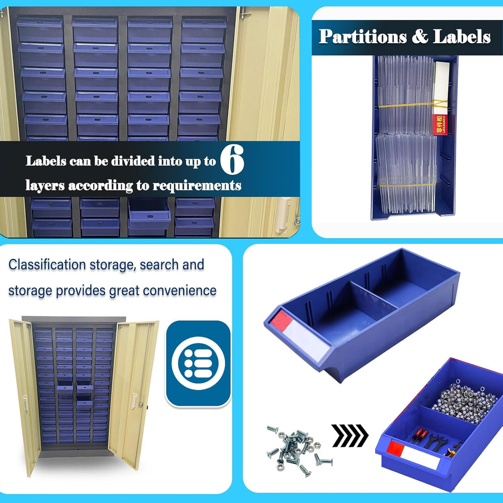 60 Drawer Parts Storage Cabinet | Cold-Rolled Steel Body, ABS/PS Drawers, Anti-Slip Design, Safety Lock, Dustproof Strips, for Small Parts, Hardware, Tools