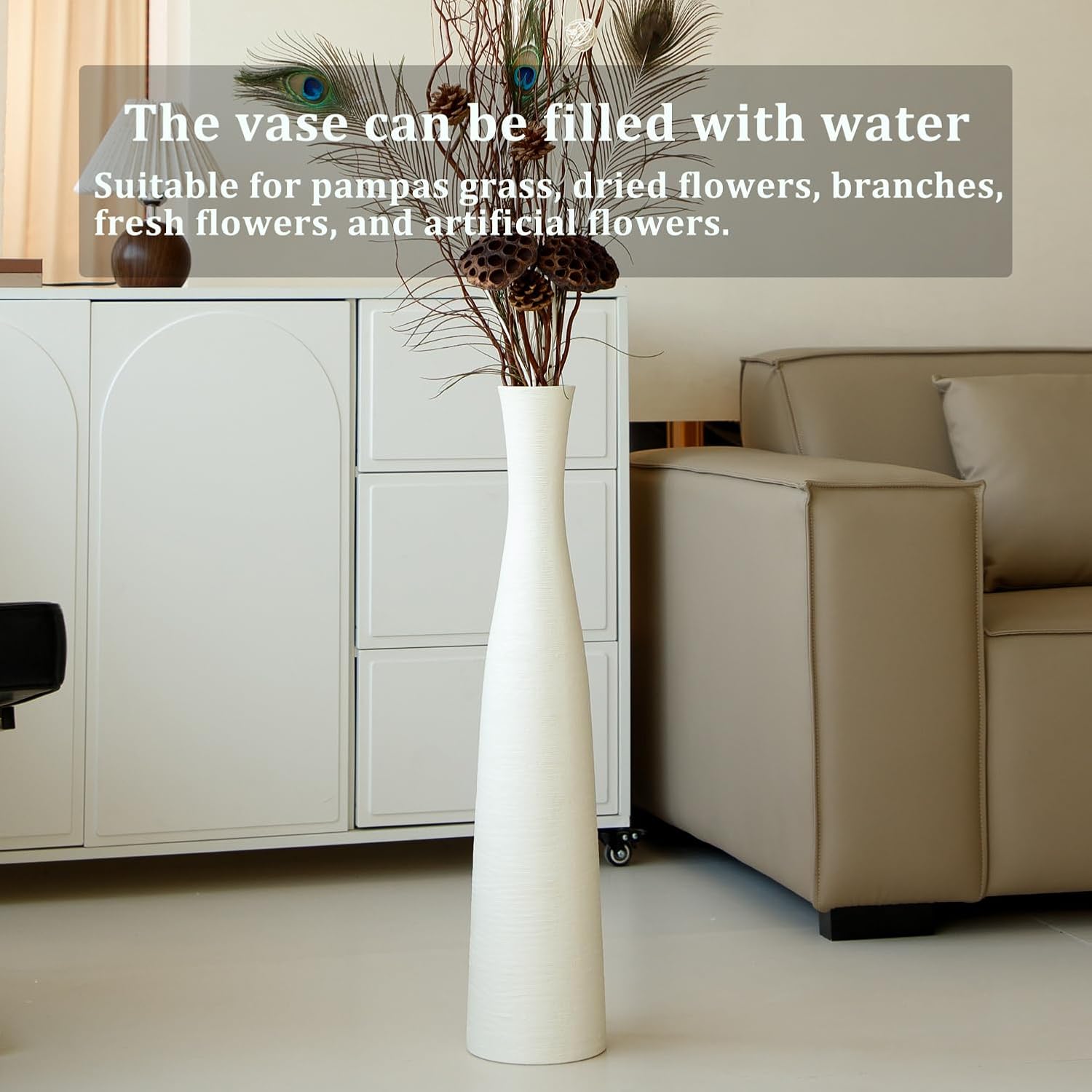 Ceramic Tall Floor Vase, 29' Tall Terracotta Large Decorative Vases for Rustic Modern Boho Home Decor, Living Room Decoration, Big Standing Vase for Pampas Grass, Flowers, Dried Flowers