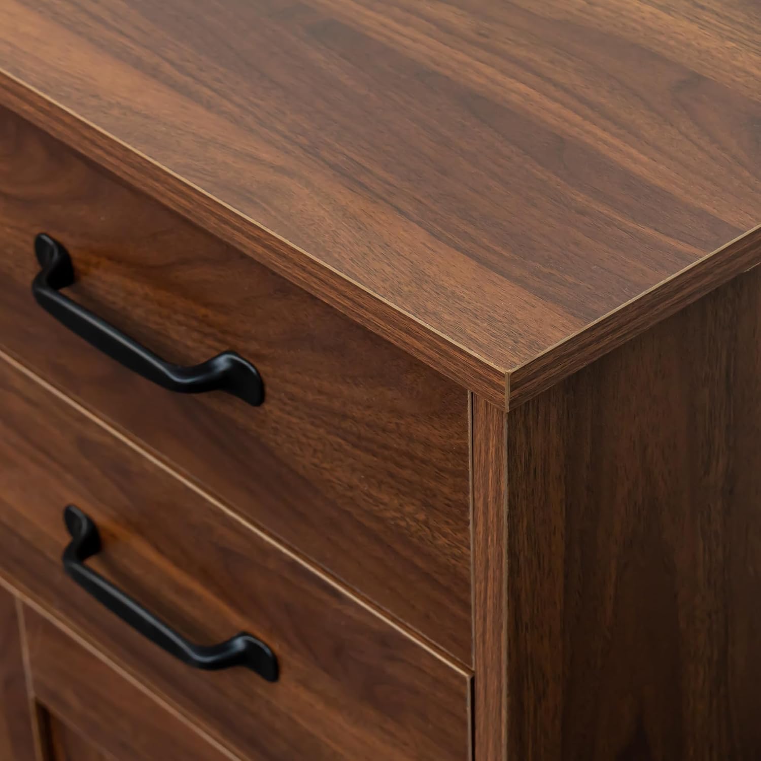 43' Modern Wood Freestanding Storage Cabinet, Kitchen Storage Bakers Rack with Easy Clean, Utility Food Cupboard with 2 Drawers for Dining Room Organization, Walnut