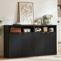 LEYAOYAO Fluted Buffet Cabinet with Storage, 55' Wide Wood Sideboard Credenza with 4 Doors & Open Storage Shelf, Modern Kitchen Console Accent Cabinets, Coffee Bar Table for Dining Room, Black Oak