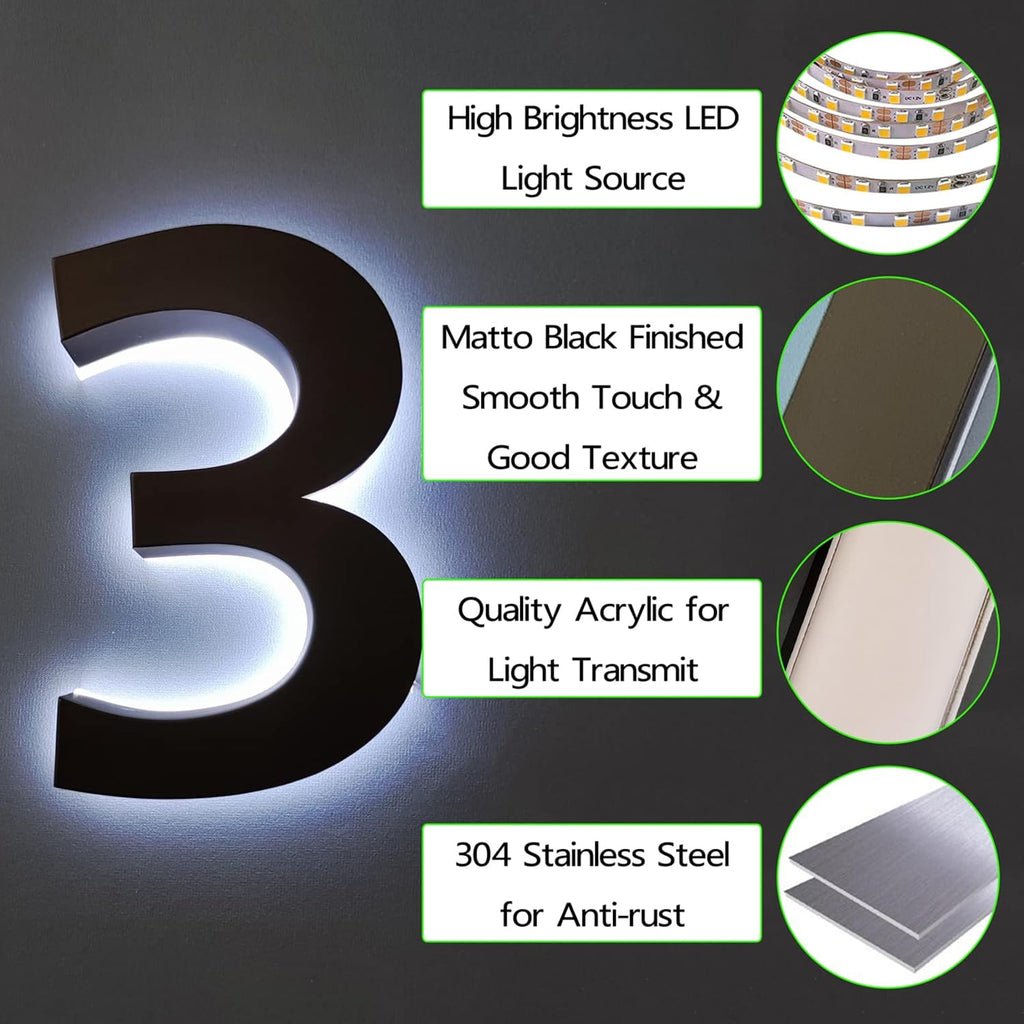 Modern Backlit LED House Numbers 14', Stainless Steel Acrylic Light Up LED Address Number Sign, Waterproof Outdoor Illuminated Address Numbers,Y